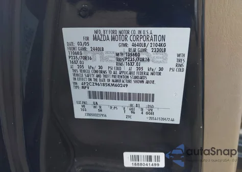 2005 Mazda Tribute S from USA, damaged, VIN 4F2CZ96185KM60249